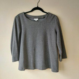 J Jill Ponte Grey & Black Checkered Houndstooth Top SweatShirt 3/4 Sleeves Large